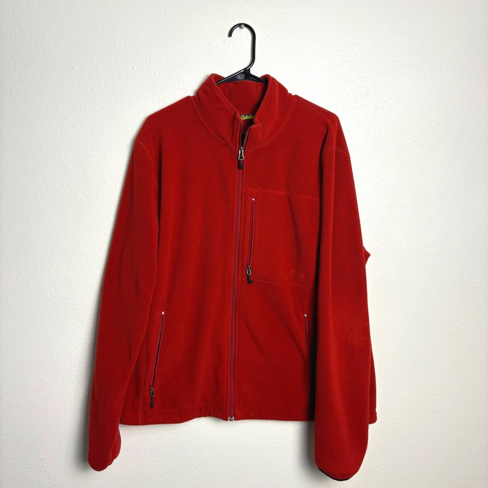 Cabelas Mens Polartec Fleece Jacket Red Full Zip Chest Pocket XL Outdoor Hiking - Picture 2 of 10